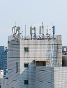 Urban Rooftop Mobile Network Base Station Antennas