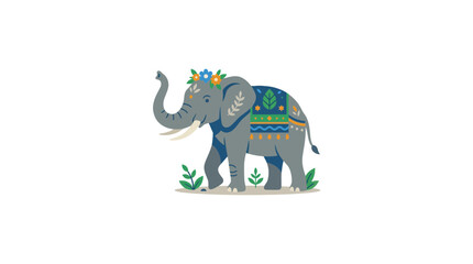 Decorated Elephant with Flowers and Blanket, Indian Style, Isolated © Faris Mahendra