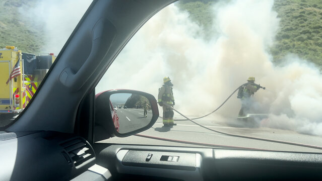 Car fire on freeway