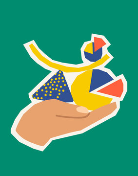 Hand holding pie chart data analytics business concept illustration