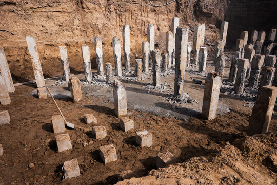 Concrete piles foundation site
