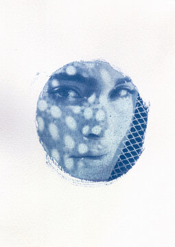 Cyanotype portrait of woman