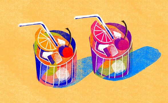 Summer Cocktail with Ice and Straw