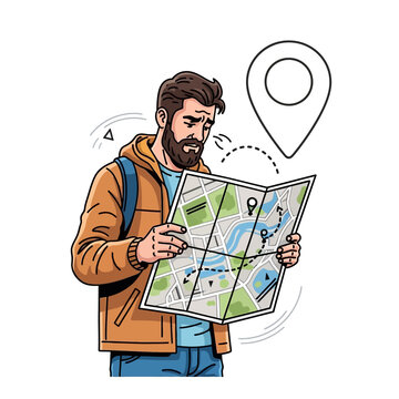 Man looking at a map outdoors.