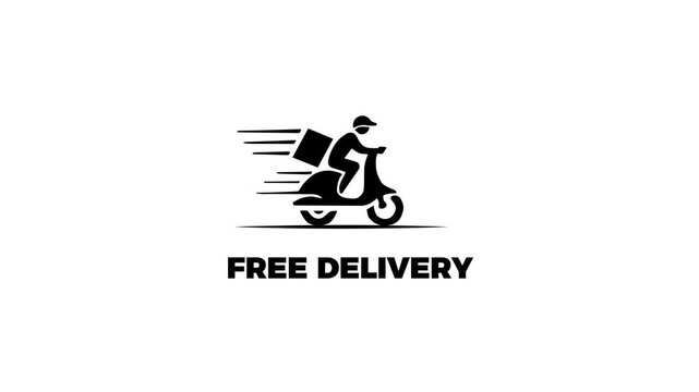 Free delivery boy riding scooter animation on white background, fast courier service motion graphic