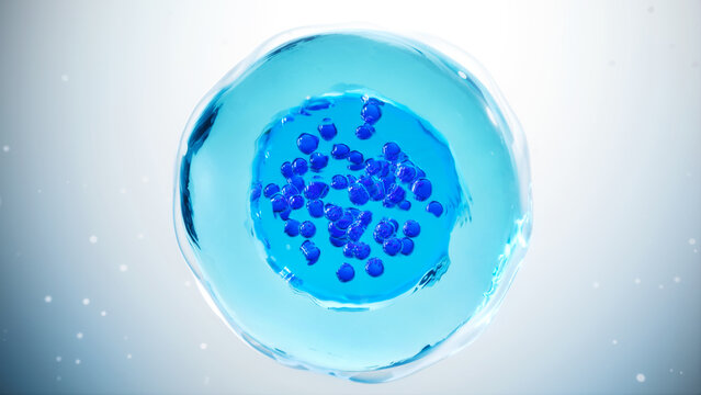 Abstract blue cell with encapsulated liquid droplets