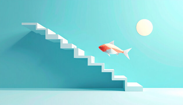 Goldfish jumping up staircase to big dream