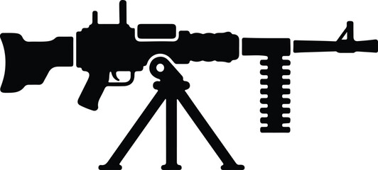 Silhouette vector of heavy machine gun mounted on a tripod design © Thidul Islam