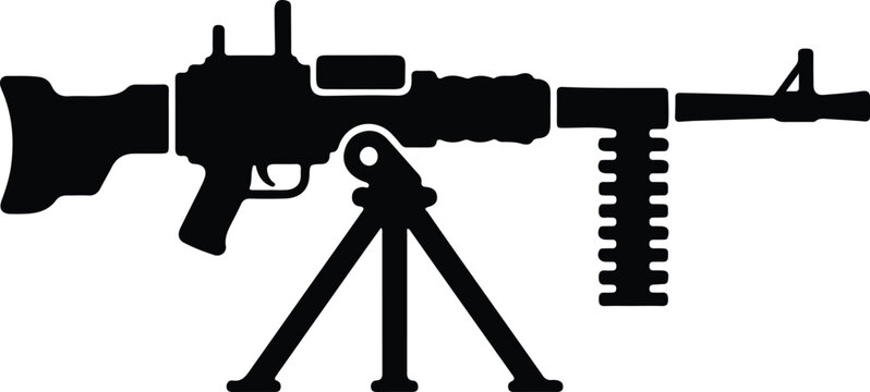 Silhouette vector of heavy machine gun mounted on a tripod design