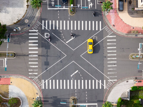 Aerial View of Busy Urban Intersection with Crosswalks