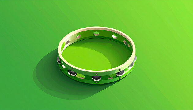 Green metal tambourine drum isolated