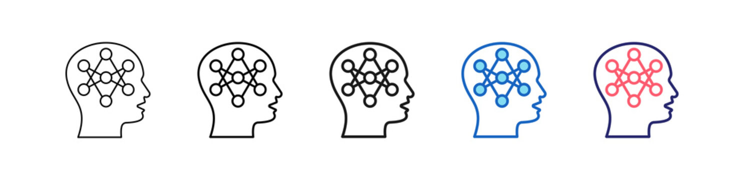 Neural Network Icon In 5 Different Styles Set Collection.   