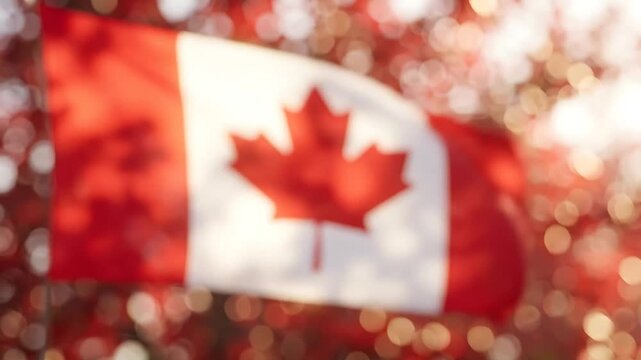 Animated collage of Canadian flags fluttering in the breeze in a festive outdoor setting