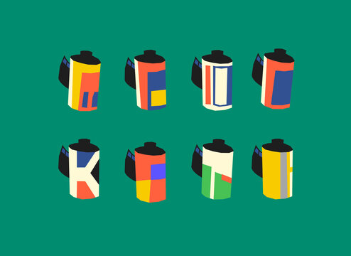 35mm film rolls set analog photography colorful illustration