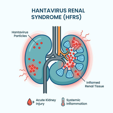 Hantavirus Renal Syndrome Illustrated with Kidney and Virus Particles