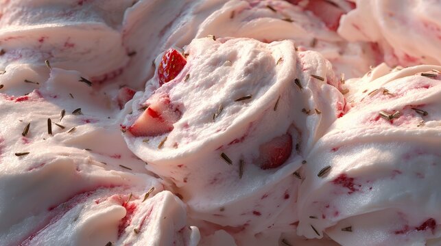 strawberry vanilla ice cream. slices of strawberry can be seen with small dark flecks of the vanilla bean too.