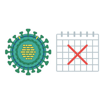 Coronavirus icon next to a calendar with red cross