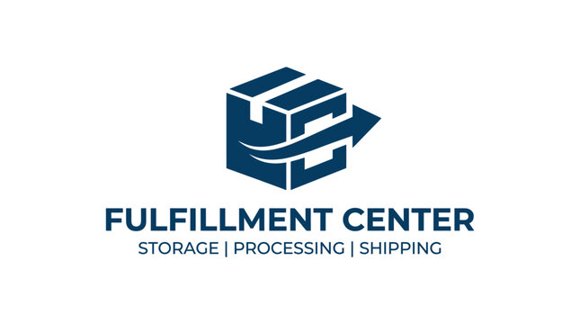 Modern logo design for fulfillment center with box and arrow, clean graphic element.