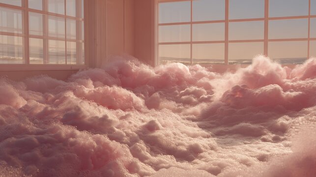 A slow, smooth camera dolly forward over the sea of foam. 
