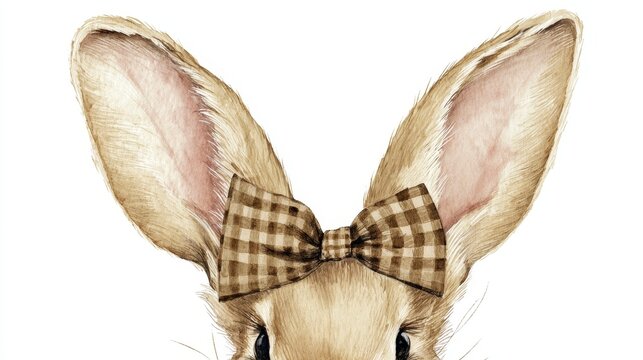 a watercolor illustration of a beige rabbit ears only