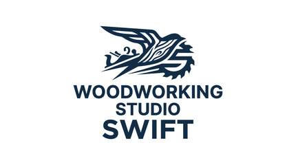 Fototapeta premium Woodworking studio logo with swift bird and saw element, modern graphic design