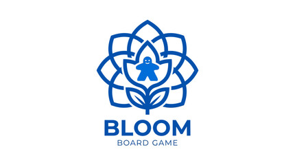 Fototapeta premium Blue floral logo with board game player icon and text 