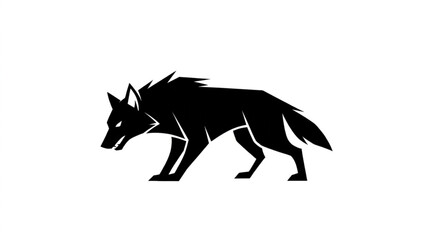 Fototapeta premium Black Wolf Full Body Silhouette in Stalking Pose Logo Design on White Background