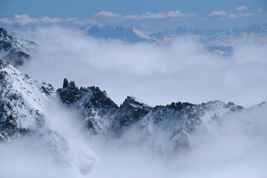 Snowy Tyrolean Alps at 3000 meters, Stubai Glacier.