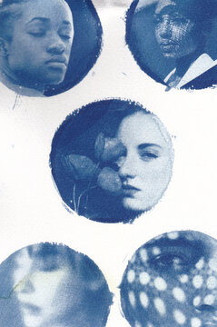 Cyanotype portraits collage