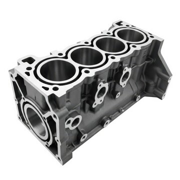 A close-up view of a four-cylinder engine block with visible internal structures.