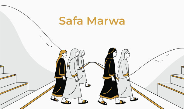 Safa Marwa Hajj Pilgrimage Vector Illustration Islamic Ritual Walking Muslim