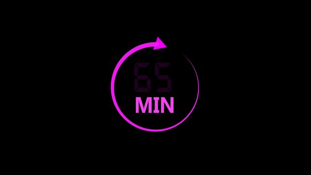 Flat Style 65 Min Stopwatch Icon Animation | Circular Countdown Loop Timer with Refresh Arrow