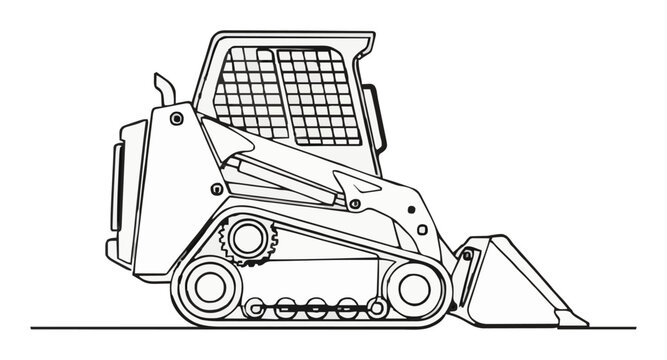 Skid steer loader construction machine vector line-art. Generative AI