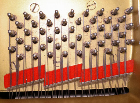 Top view over details of a classical grand piano