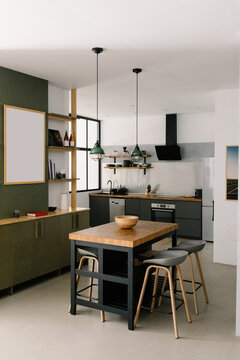 A broad interior perspective reveals a sleek, modern residence