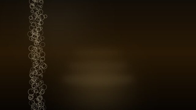 Rising golden bubble outlines on a dark brown background