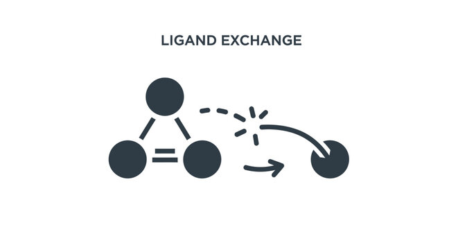 Ligand exchange chemical reaction diagram icon on white background