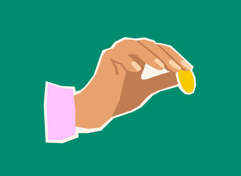 Hand holding coin payment saving money concept illustration