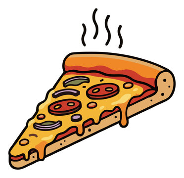 Hot pizza slice steaming flat vector illustration. Generative AI