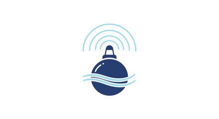 Maritime signal buoy icon with sonar waves in water © kavi