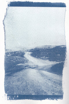 Cyanotype of a volcanic landscape