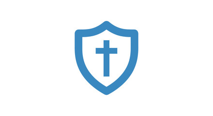 Fototapeta premium A blue shield icon featuring a simple cross symbol on a white background