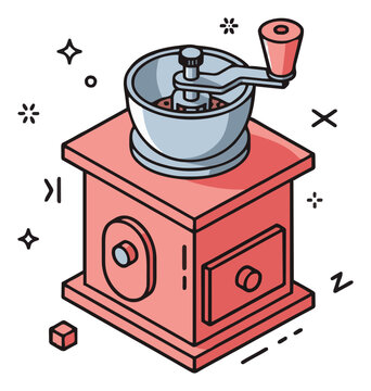 Neon coffee grinder isometric vector illustration. Generative AI