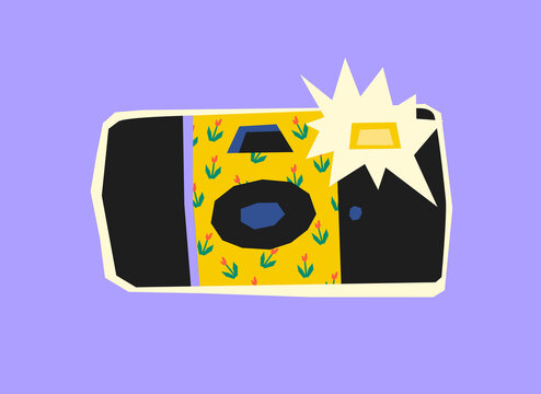 Colorful camera with flash photography flat illustration concept