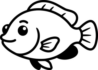 Fototapeta premium Cute Cartoon Fish Illustration - Simple Black and White Vector Art
