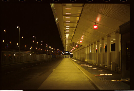 Empty transport platform at night