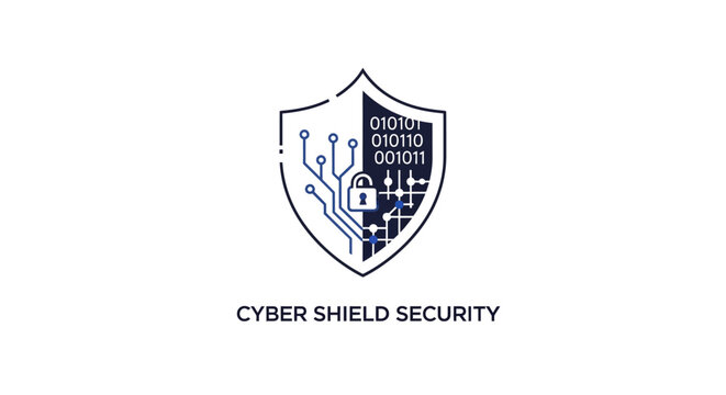 Digital Security Emblem: Cyber Shield Protecting Data in the Binary World