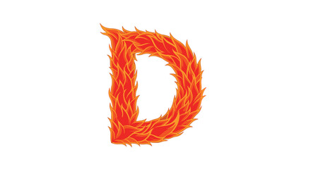 Fototapeta premium Artistic burning capital letter D designed using realistic orange and red fire flames on a clean white background.