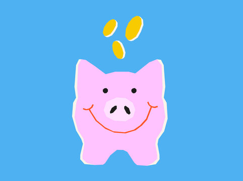 Piggy bank with coins saving money finance concept illustration