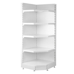Empty white retail corner shelving unit gondola rack 3D rendering © AKHMADFAIZUL